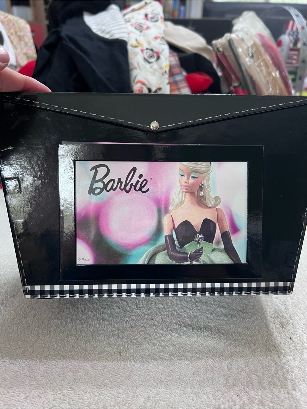 2004 Hallmark Barbie Photo Storage Box Black Teal Organizer 2 Compartment Mattel